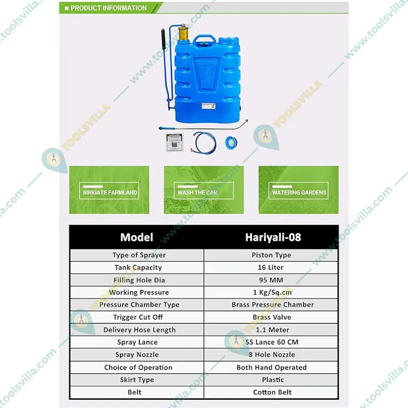 Neptune Hariyali-08 16L Knapsack Hand Operated Sprayer (Hariyali-08) for Gardening, Farming & Sanitization 