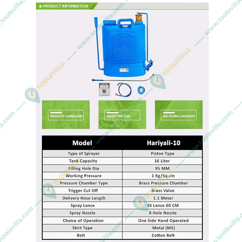 Neptune Simplify Farming 16L Knapsack Hand Operated Sprayer (Hariyali-10) for Gardening, Farming & Sanitization