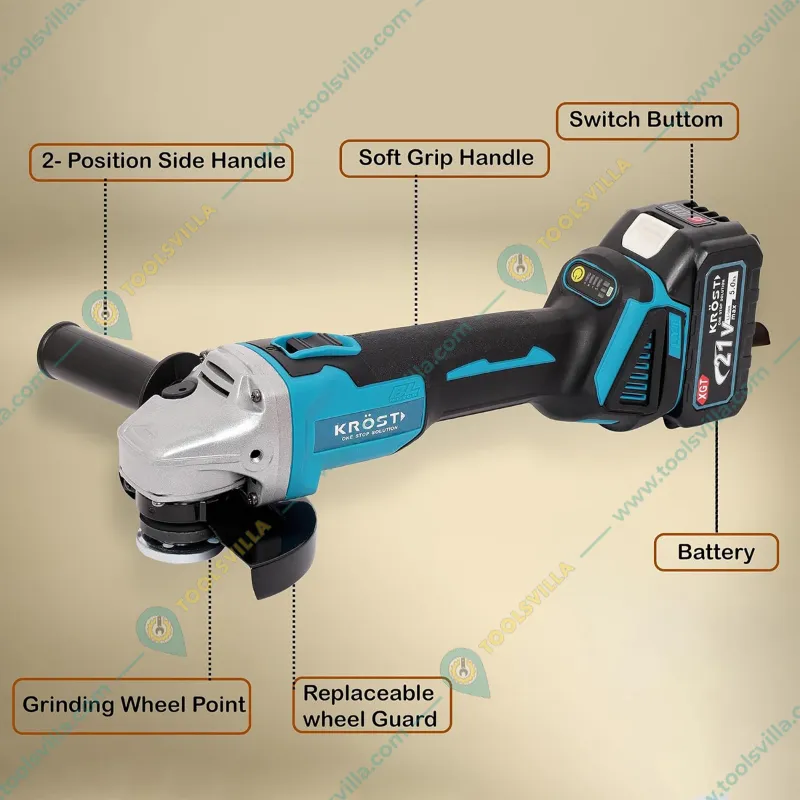 Krost 4 Pcs 21V Cordless Impact Wrench, Rotary Hammer, Metal Chuck Drill & Angle Grinder Combo Kit With Battery & Charger