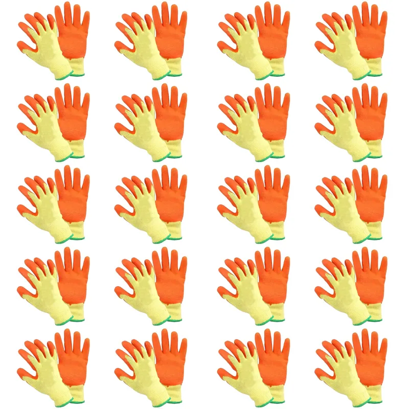 Safety Gloves Pack of 20 Latex Coated Cut Resistant Orange, Durable Grip, Industrial Protection