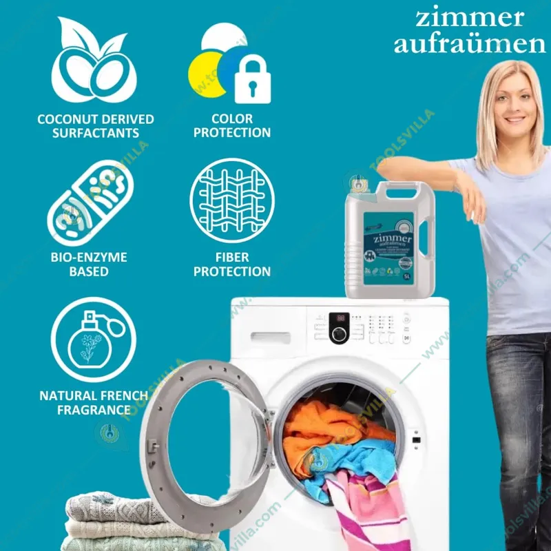 Zimmer Aufraumen 5 Liter German Formulation Plant Based Laundry Liquid Detergent With Fabric Conditioner & Softener