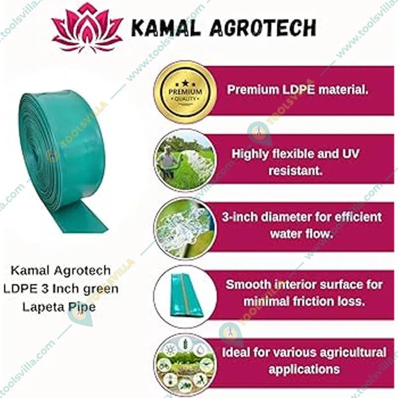 Kamal 3 inch LDPE Laminated Woven Lay Flat Tube Pipe |100% Virgin Krishi Pasara Agriculture Pipe (Green)(Size-60 mtr)