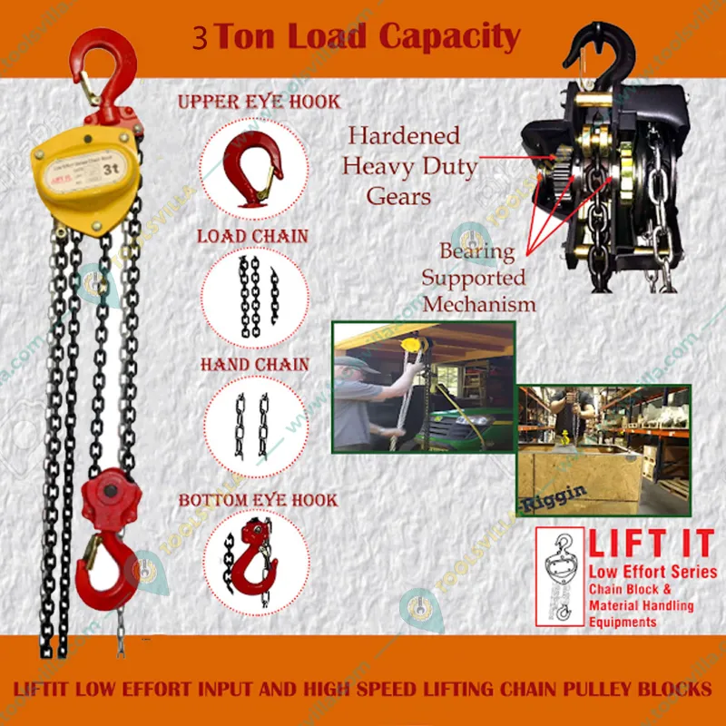 LIFT IT 3 Ton Capacity Chain Pulley Block With 3 Meter Lifting Height
