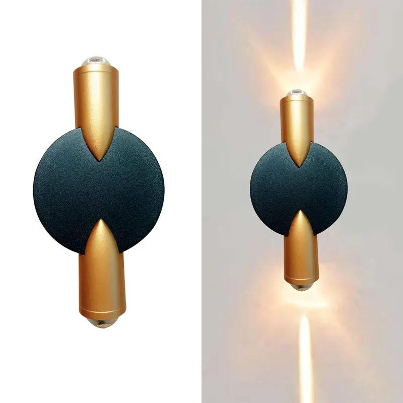 GIGAWATTS 2W Wall Light 2 Way COB LED Exterior Indoor Black Gold Lamp for Home, Balcony, Living Room & Bedroom