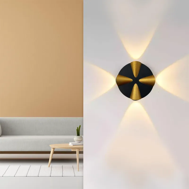 GIGAWATTS 4W Wall Light 4 Way COB LED IP65 Waterproof Black Gold Lamp for Home, Balcony, Living Room & Bedroom