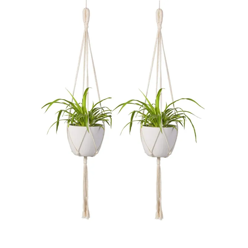 Ecofynd Macrame Plant Hanger Without Pot | Flower Pot Holders for Indoor Outdoor - Pack of 4(EC18031-102-M2)