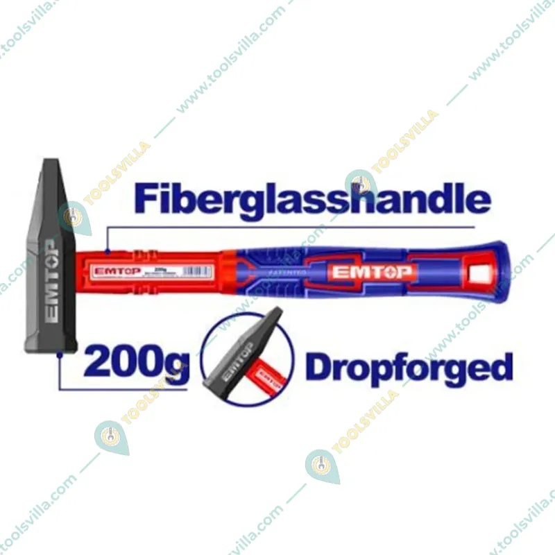 Emtop Machinist Hammer, 200g, Drop-Forged Steel Head, Fiberglass Handle (EHAMMH0200)
