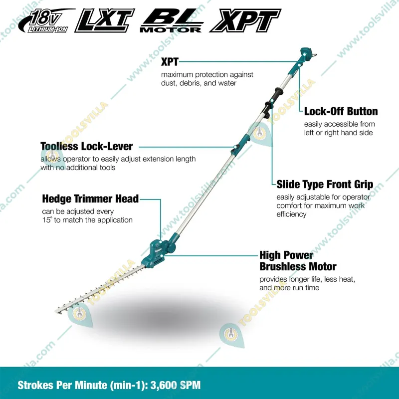 Makita DUN461WZ, 18V Battery Operated Pole Hedge Trimmer of 460mm Blade Length