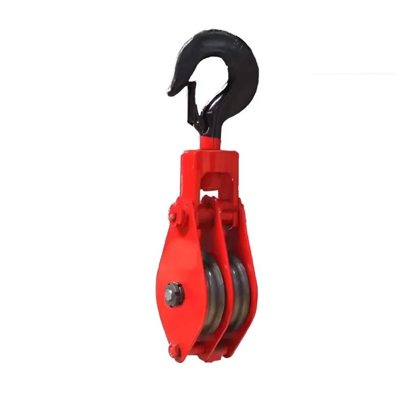 Heavy Duty 4 Inch Double Sheave Manila Rope Pulley With Safety Latch, 3 mm Plate Thickness