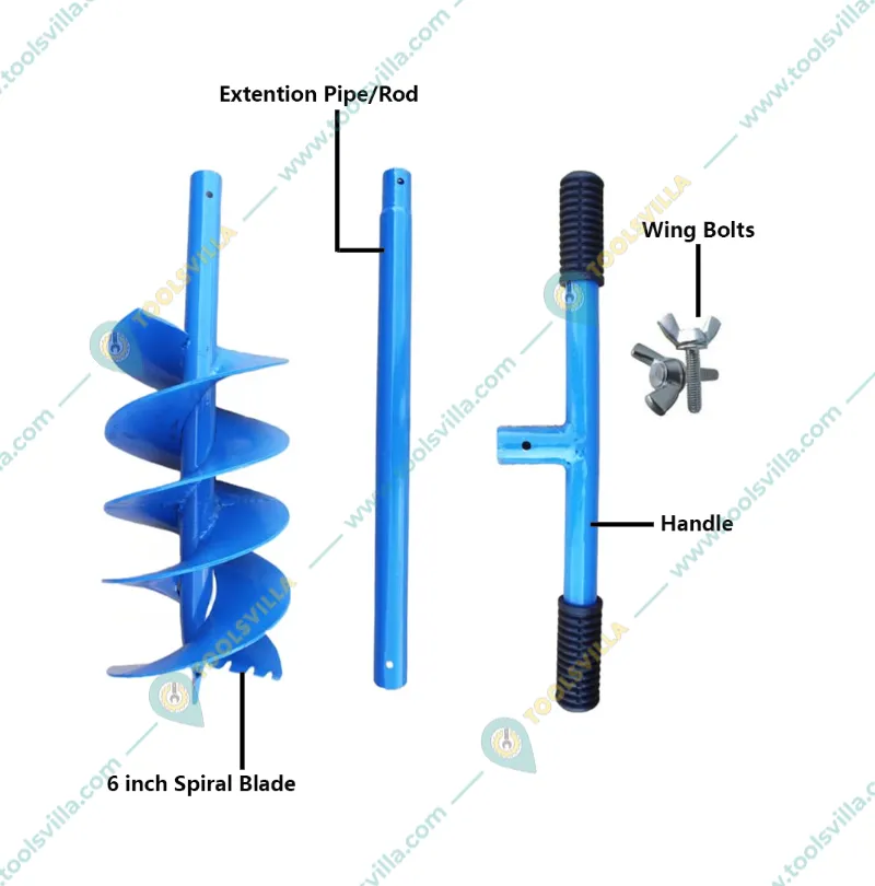 Redbuild Manual Earth Auger with Dual Steel Blade, Post Hole Digger, Spiral Digger 6 inch Round Hole