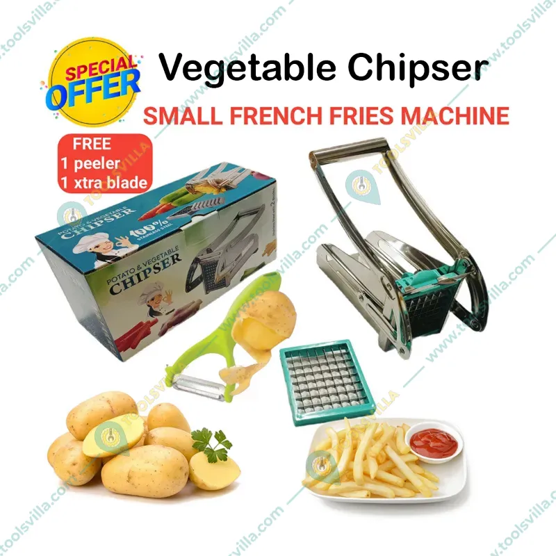 Manually Operated French Fries Making Machine with Free Peeler, Stainless Steel Body