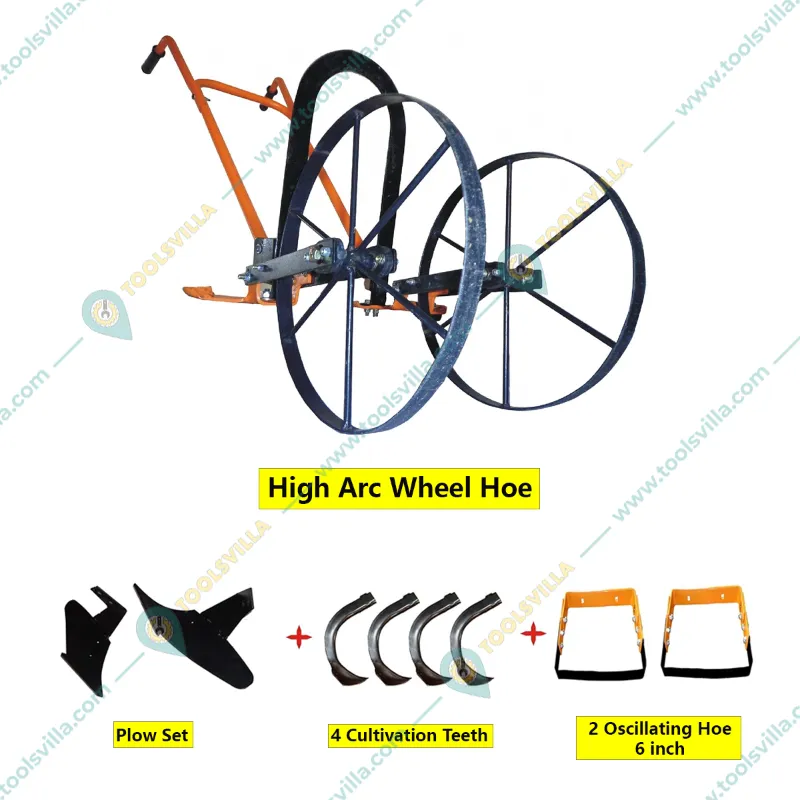 Mahan MHAWH Manual High Arc Wheel Hoe with Oscillating Hoe 6 Inch (2 nos), Plow Set, Cultivation Teeth (4 Nos.)