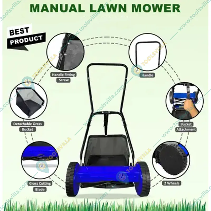 AIVA ITALY 14 Inch Manual Lawn Mower With 5 Steel Blade | AV LM DELTA 14