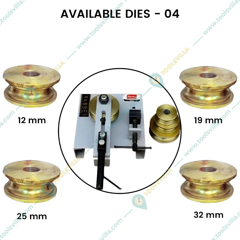 Manual 12-32 mm Round Pipe Bending Machine (6 mm Wall Thickness) with 4 Dies