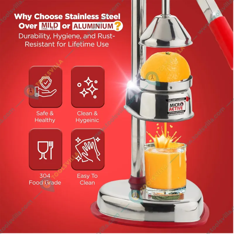  MICROACTIVE® 304 Stainless Steel Manual Hand Press Orange, Pomegranate Juicer Machine/Squeezer Machine