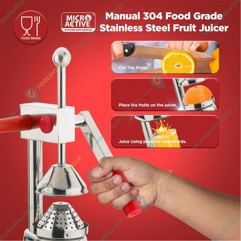  MICROACTIVE® 304 Stainless Steel Manual Hand Press Orange, Pomegranate Juicer Machine/Squeezer Machine