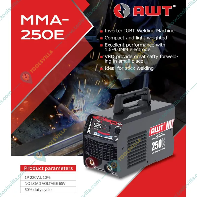 AWT 250 Amp Single Phase Inverter IGBT Welding Machine With All Accessories (MMA-250E)
