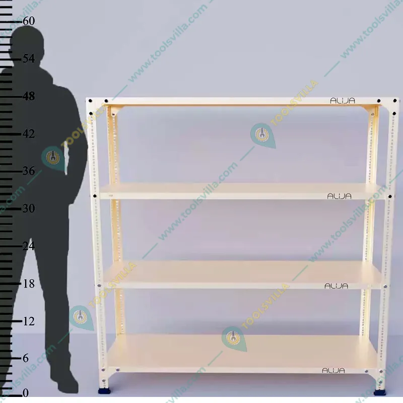 Menage 48x47x15 Inch 4 Shelves Metal Ivory Slotted Angle Rack
