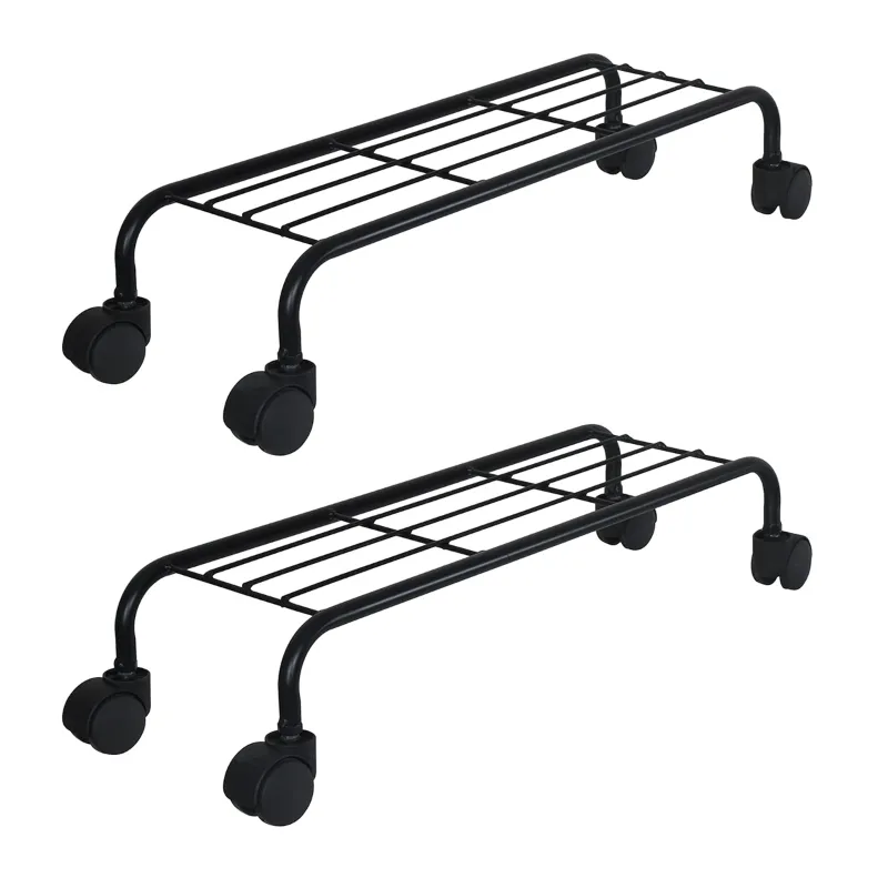 Heavy Duty Metal Plant Stand with Rolling Wheels & Curved Edges for Garden & Home Decor(Set of 2)
