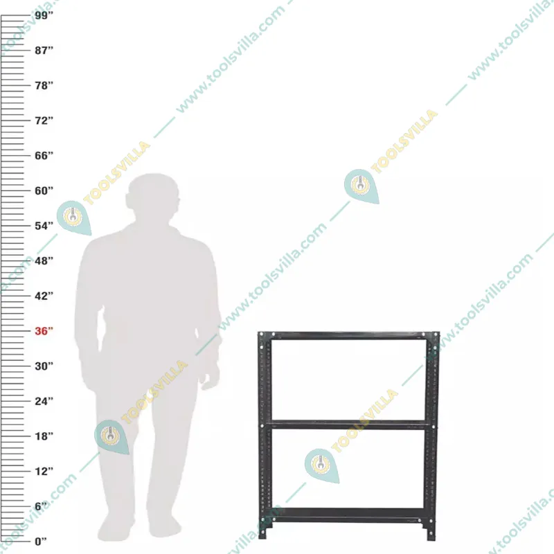 
Menage 36x35x9 Inch 3 Shelf 24 Gauge Metal Black Slotted Angle Rack
