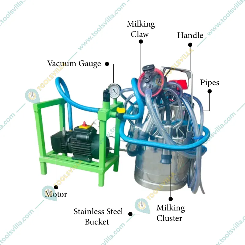 Single Bucket Cow Milking Machine 20 Litre With 0.5 HP Motor
