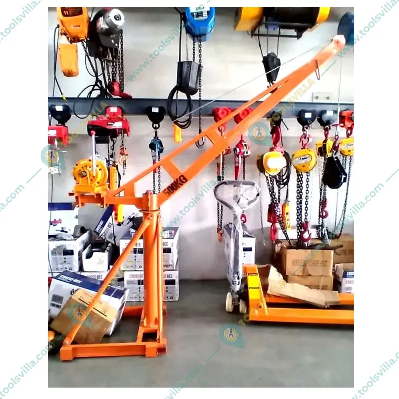 Heavy Duty 500 kg Capacity 360° Mini Crane with Electric Clutch Winch, 3 HP Motor-50 Meter 8 mm Wire Rope 