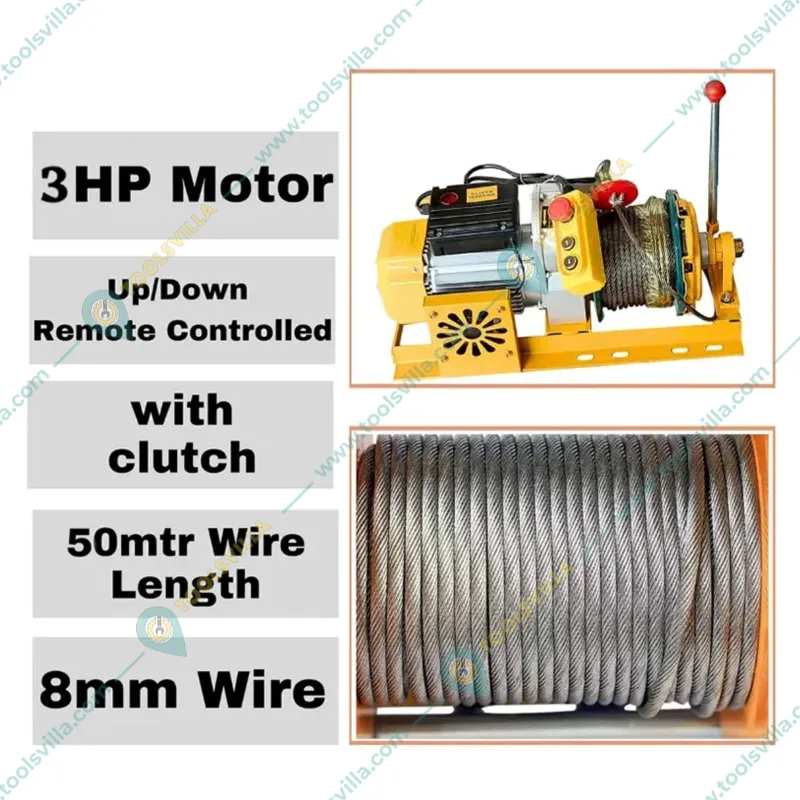 Heavy Duty 500 kg Capacity 360° Mini Crane with Electric Clutch Winch, 3 HP Motor-50 Meter 8 mm Wire Rope 