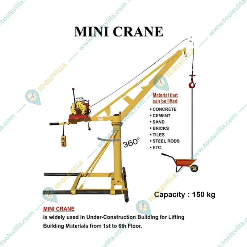  Harshyam Techno 150 kg Capacity Mini Crane 360° With Electric Winch, 2 HP Motor, 20 Meter & 6 mm Wire Rope