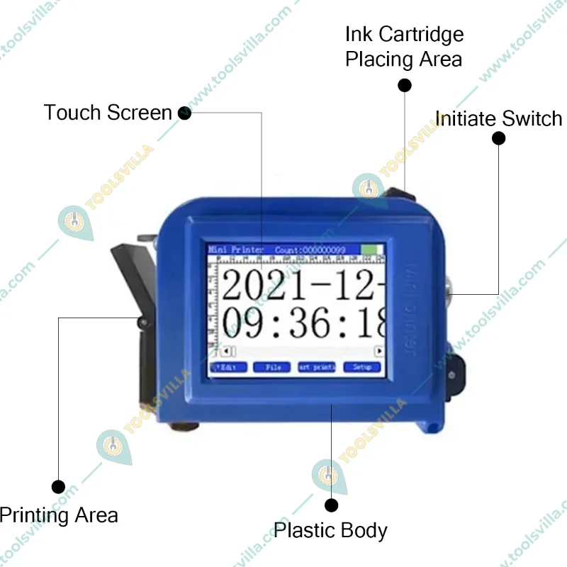 12.7mm Portable Mini Printer with Water Based Cartridge for Printing on Round Surface, Date, Logo & Barcode Printing (Max 4 Lines)