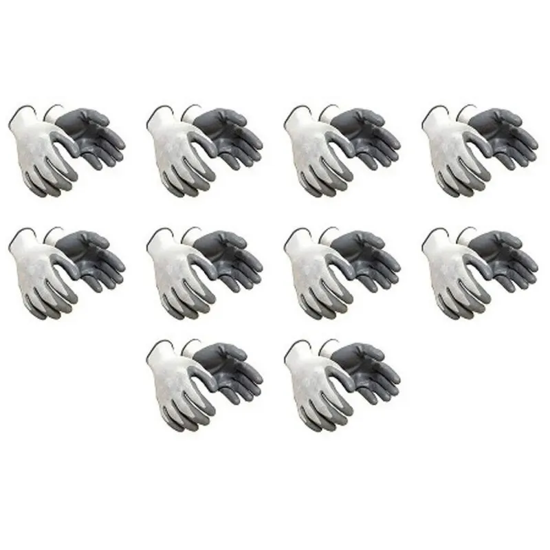 Minsales 10 Pair Safety Gloves - Cut-Resistant, Reusable, Free Size, Nitrile Coated, Men for Industrial Use