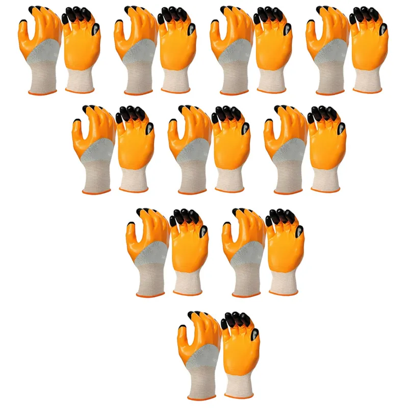 Minsales 10 Pair Safety Gloves - Anti Cut, Reusable, Free Size, Nitrile Coated, Unisex for Industrial Use
