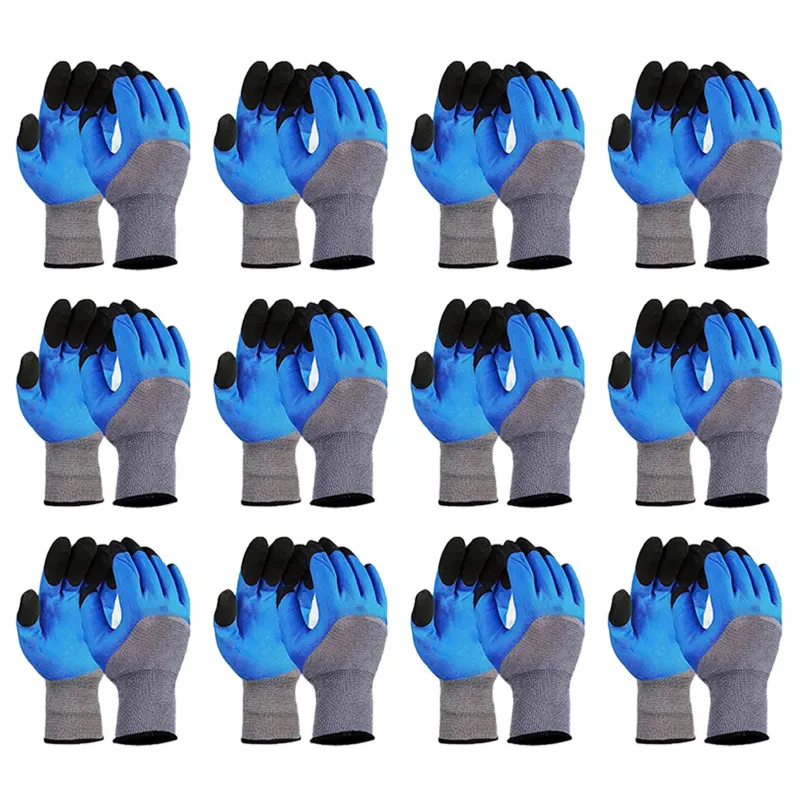 Minsales 12 Pair Safety Gloves - Nylon Nitrile Half Coated, Heat Resistant, Cut Resistant for Industrial Use