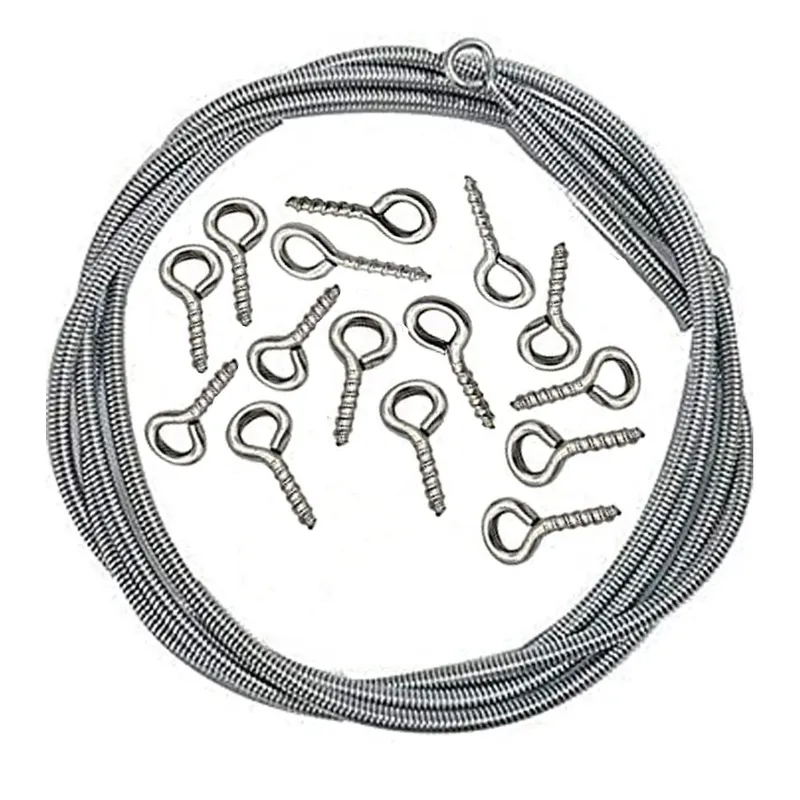 Minsales 5 Meter Spring Wire - 15 Hooks for Hanging Curtain, Voile, Party Decoration, Garden Decoration or DIY