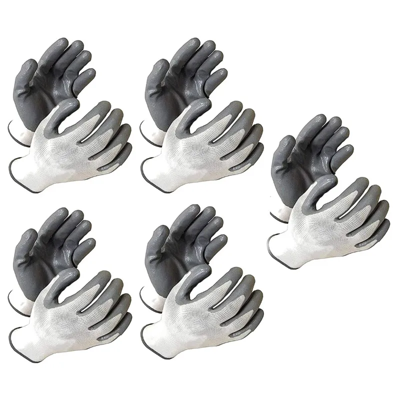Minsales 5 Pair Safety Gloves - Cut-Resistant, Reusable, Free Size, Nitrile Coated, Men for Industrial Use