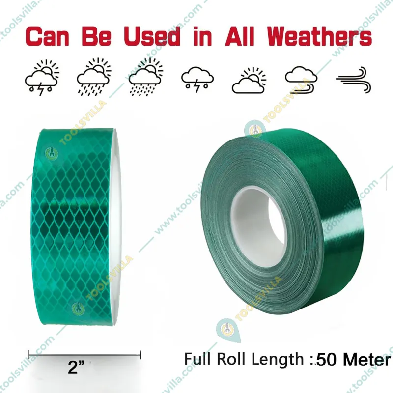 Minsales Green Reflective Tape - 2 Inch x 50 Meter, Radium, Water Proof