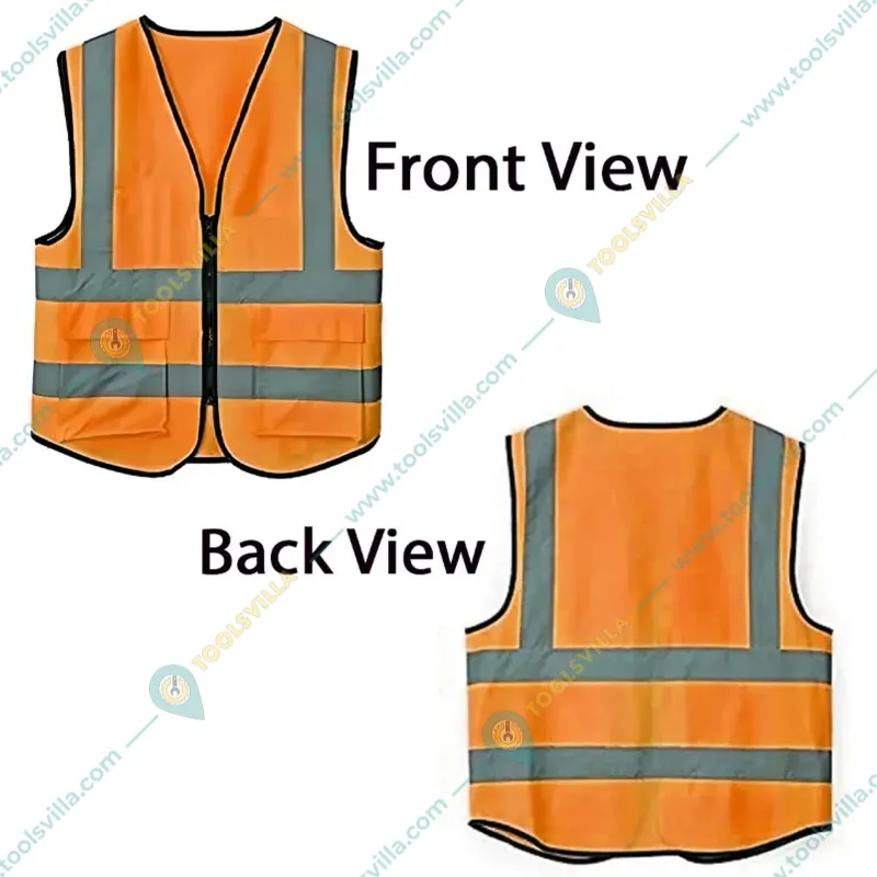 Minsales Orange Safety Jacket - 2 Pockets, 360° Visibility Multipurpose With 2 Inch Reflective Stripes At Front & Back