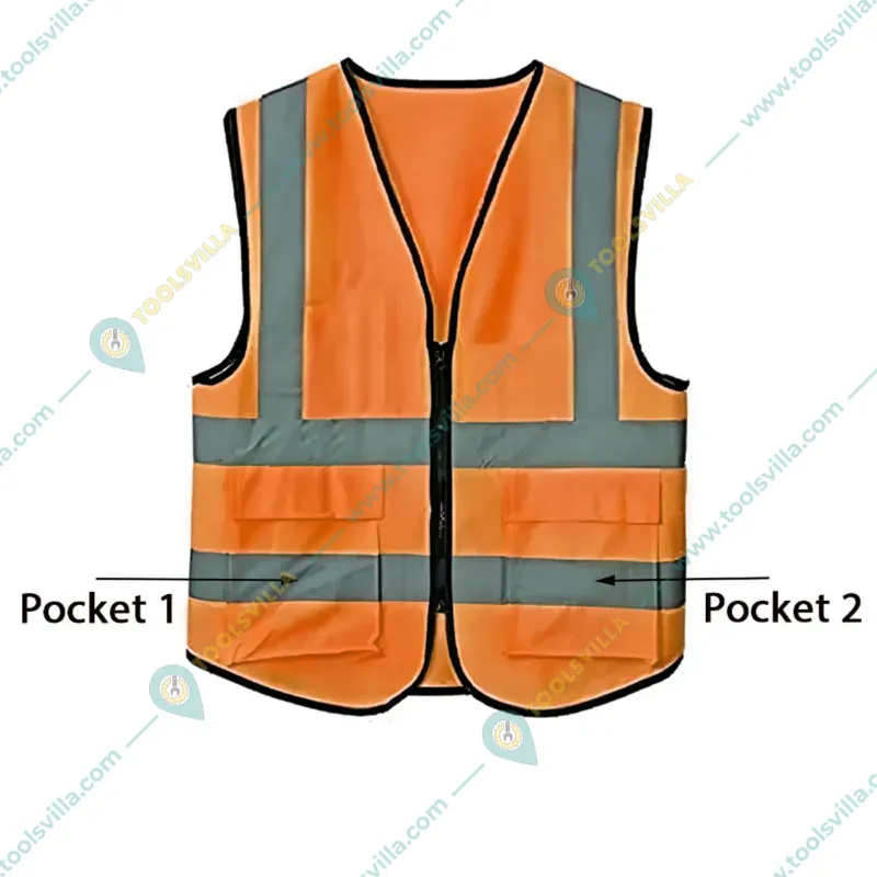 Minsales Orange Safety Jacket - 2 Pockets, 360° Visibility Multipurpose With 2 Inch Reflective Stripes At Front & Back