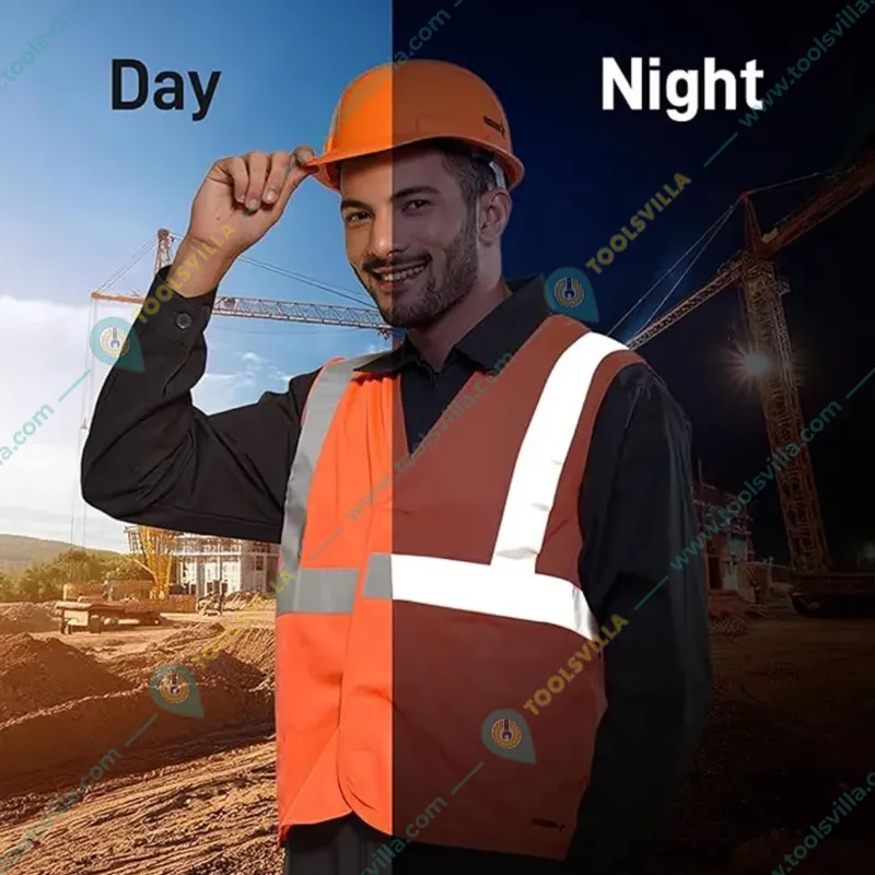 Minsales Orange Safety Jacket - 2 Pockets, 360° Visibility Multipurpose With 2 Inch Reflective Stripes At Front & Back