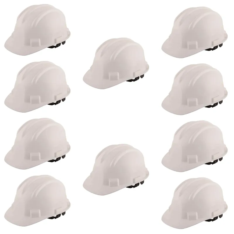 Heavy Duty Pack of 10 Ratchet Safety Helmet, White Colour, Hard Hat For Construction and Industrial Work