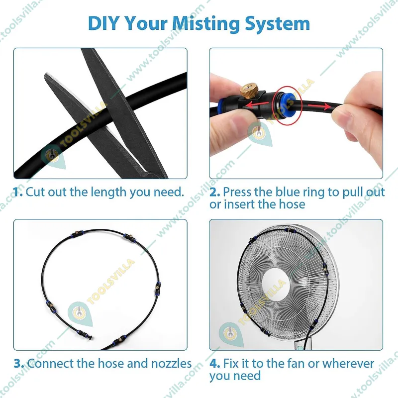 Misting Cooling Kit 10Mtr Pipe, 6mm Atomization Mist Nozzles with Tee Connector & Pipe Cutter 