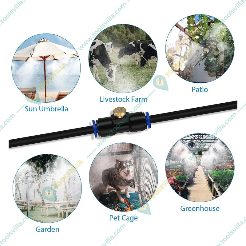 Misting Cooling Kit 10Mtr Pipe, 6mm Atomization Mist Nozzles with Tee Connector & Pipe Cutter 