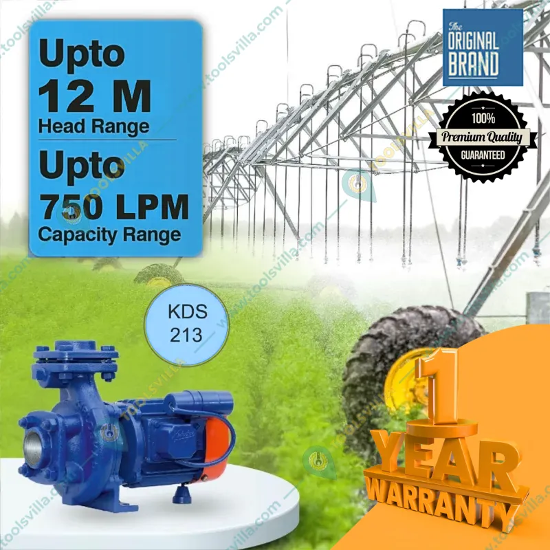 Kirloskar 2 HP Single Phase Centrifugal Monoblock Pump, 12m Max. Head, 45000 LPH, 80x80 mm (KDS-213) - 1 Year Warranty