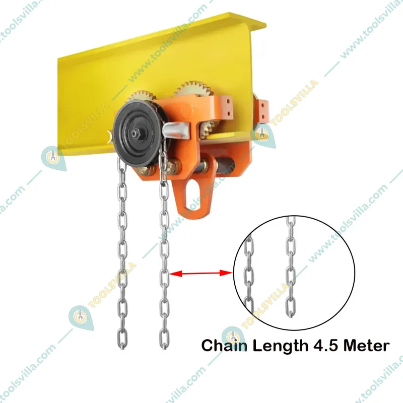 Globe 3 Ton Manual Monorail Travelling Trolley With 4.5 Meter & 5 mm Hand Chain-12 Month Warranty