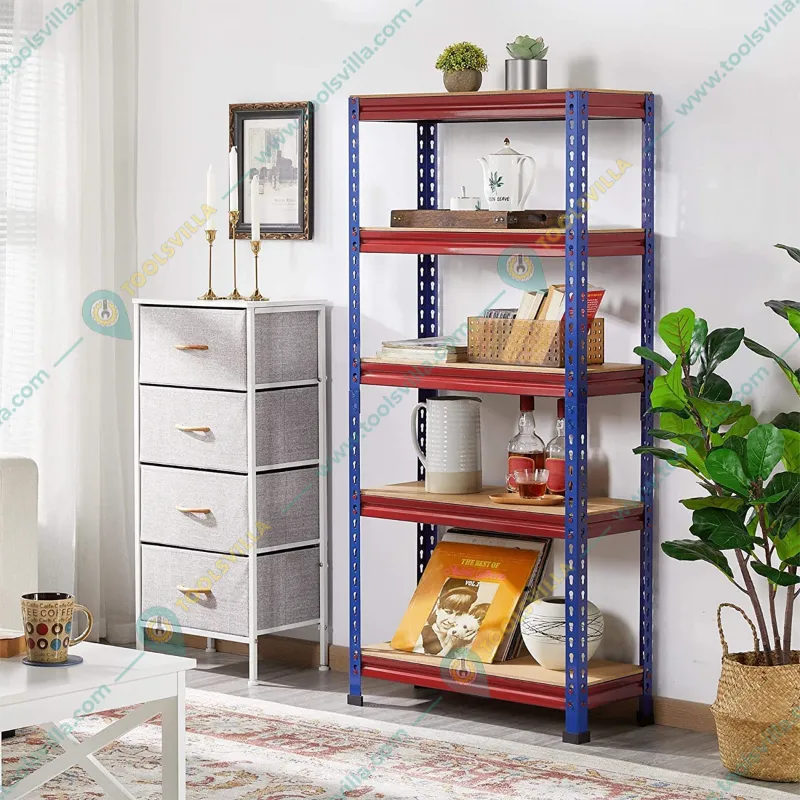 Blueboy 72 x 36 x 12 Inches 5 GI Shelves Boltless Adjustable Multipurpose Storage Rack (Red and Blue) 