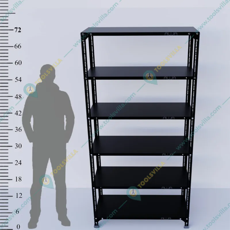ALIJA 72 x 33 x 12 Inches 6 Shelves Multipurpose Storage Rack With Accessories (Color-Black,Gauge-24)