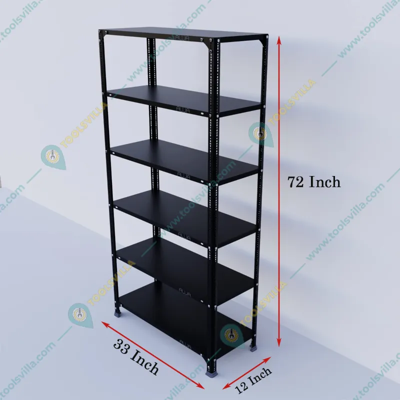 ALIJA 72 x 33 x 12 Inches 6 Shelves Multipurpose Storage Rack With Accessories (Color-Black,Gauge-24)