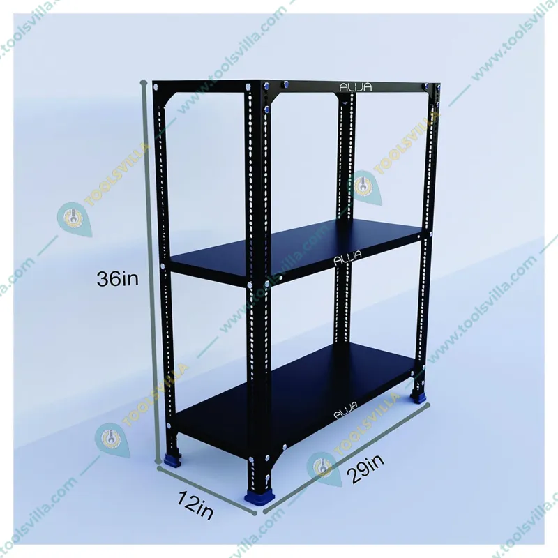 Alija 36 x 29 x 12 Inch 3 Shelves Multipurpose Storage Rack(Color-Black,Gauge-24 Gauge Shelves & 18 Gauge Angle)