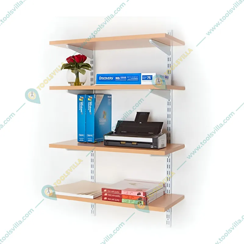 ALIJA 48 x 23 x 11 Inch 4 Wooden Shelves Slotted Channel & Adjustable Multipurpose Rack With Accessories