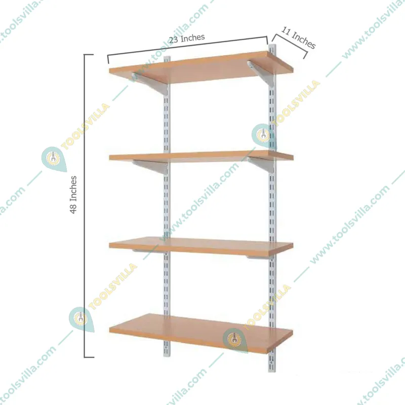 ALIJA 48 x 23 x 11 Inch 4 Wooden Shelves Slotted Channel & Adjustable Multipurpose Rack With Accessories
