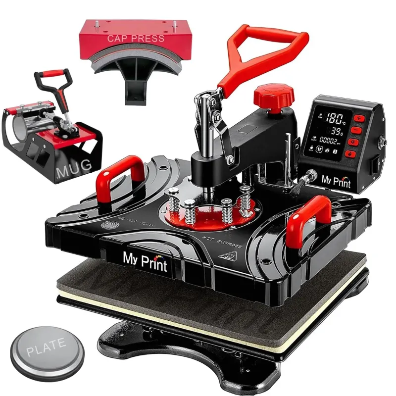 MY PRINT 2025 Upgraded 5-in-1 Heat Press Machine for DTF, Sublimation & Vinyl Printing - 12x15 Inch with Auto Time Countdown